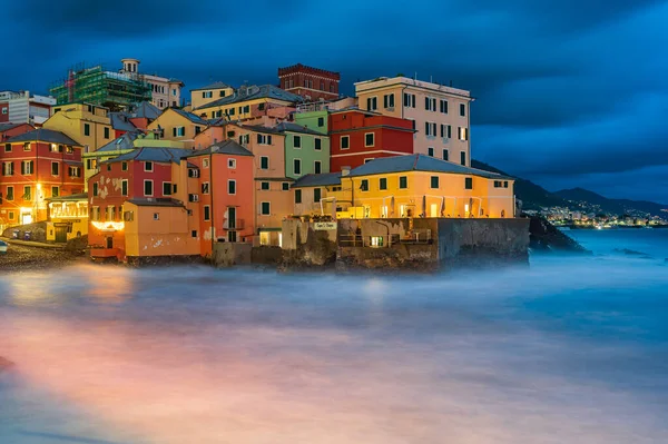 Villaggio Pescatori Boccadasse Nel Centro Genova Illuminato Notte — Foto Stock