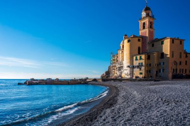 Church on the sea, in the ancient village of Camogli, on the italian Riviera