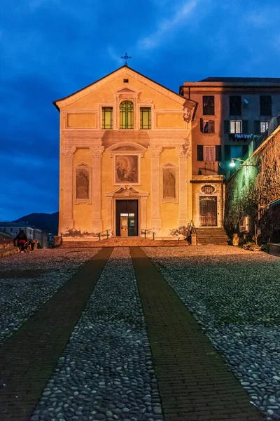 Night View Facade San Nicola Church Genoa Sestri Ponente — стоковое фото
