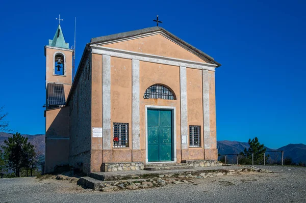 Igreja Antiga Nossa Senhora Guarda Sobre Aldeia Varazze Riviera Italiana — Fotografia de Stock