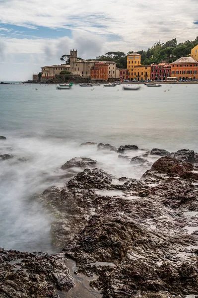 Casco Antiguo Sestri Levante Con Sus Coloridas Casas Frente Baia — Foto de Stock