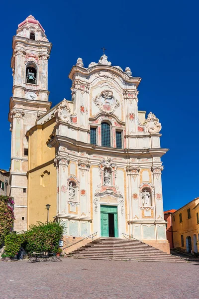 Iglesia San Juan Bautista Corazón Del Pueblo Cervo Riviera Italiana — Foto de Stock