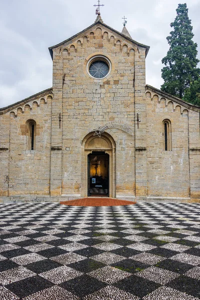 Romański Kościół San Siro Struppa Genui Czarno Białym Checkere Parvis — Zdjęcie stockowe