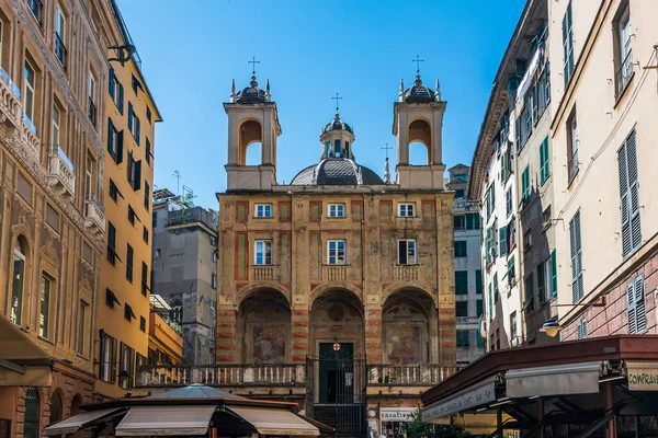 Ancient Church Piazza Banchi Old Town Genoa Right Next Port — Stock Photo, Image