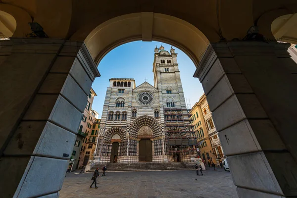 Catedral Génova Dedicada San Lorenzo Casco Antiguo Con Sus Típicas — Foto de Stock