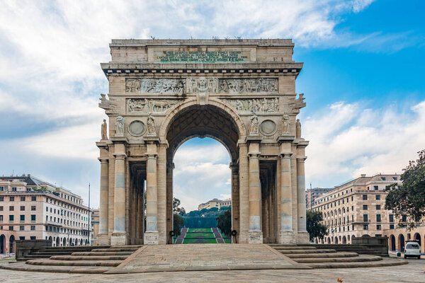 Triumphal Arch erected for the italian victory in the first world war in Victory Square in Genoa