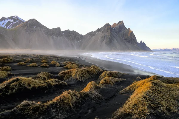 Vestrahorn Montanha Sua Praia Areia Preta Islândia Sul — Fotografia de Stock