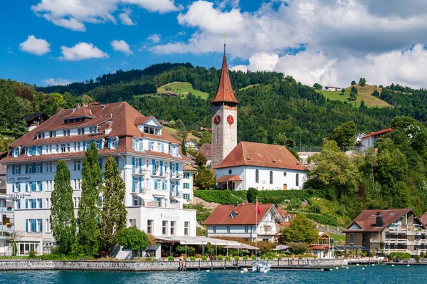 Wieś Nad Jeziorem Thun Kanton Berno Szwajcaria — Zdjęcie stockowe