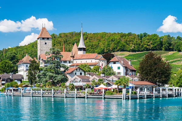 Cidade Velha Aldeia Spiez Costa Lago Thun Cantão Berna Suíça — Fotografia de Stock