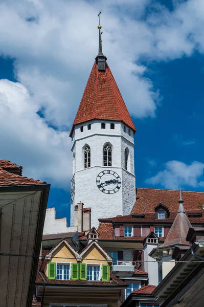 Tour Horloge Blanche Thoune Village Sur Thunersee Canton Berne Suisse — Photo