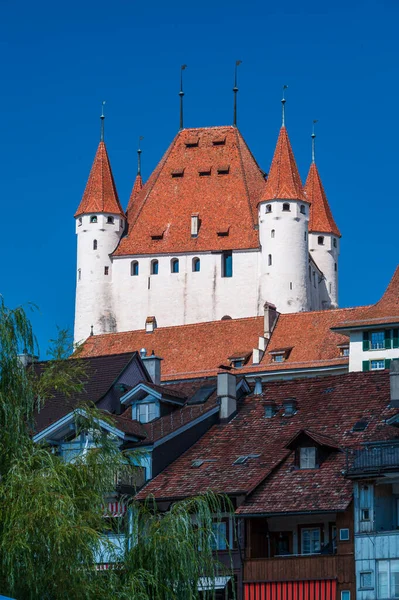 Weißes Schloss Thun Dorf Thunersee Kanton Bern Schweiz — Stockfoto