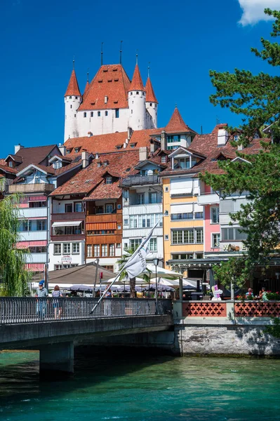 Witte Burcht Thun Dorp Aan Thunersee Kanton Bern Zwitserland — Stockfoto