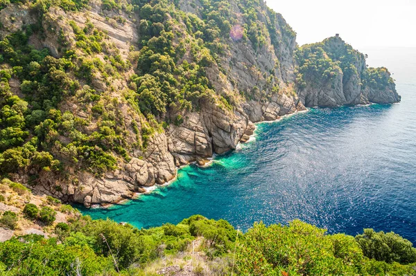 Skaliste Cypel Portofino Marine Nature Park Włoszech — Zdjęcie stockowe