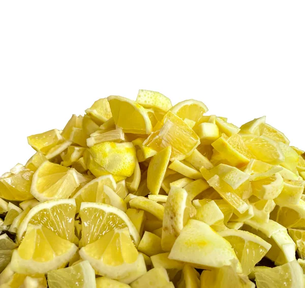 pile of sliced lemon isolated on white background. prepare for homemade lemonade. copy space for text