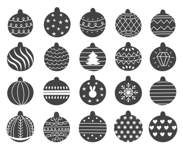 Набор декоративных рождественских игрушек для елки, мяч с узором. Ручная рисованная векторная иллюстрация. — стоковый вектор