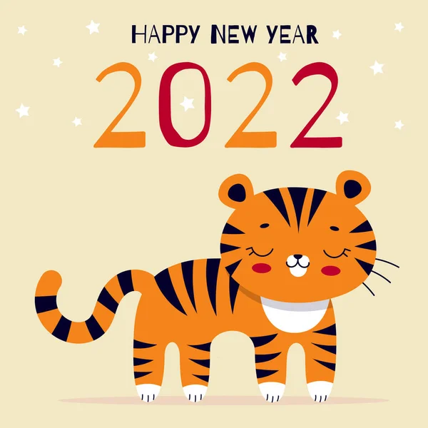 Mignon Tigre Symbole Nouvelle Année 2022 Chinoise Animal Sauvage Calendrier — Image vectorielle