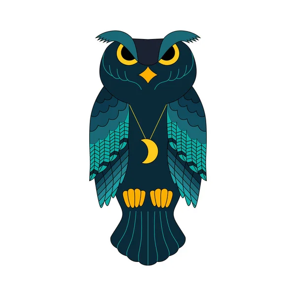 Dekorasyon tasarımı için soyut mavi baykuş. İzole edilmiş bir ikon. Renkli çizgi film vektör çizimi — Stok Vektör