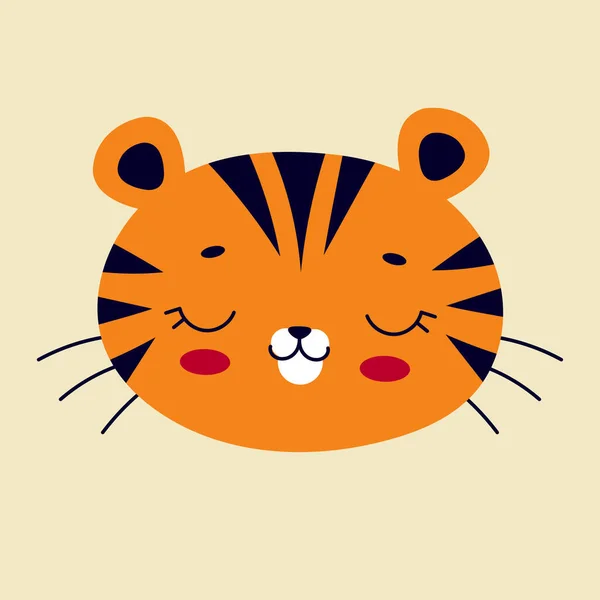 Słodki tygrys, symbol chińskiego Nowego Roku 2022. Dzikie zwierzę. Tradycyjny kalendarz, kartka z życzeniami. Wektor płaska ilustracja kreskówki. Wystrój do przedszkola, odzież — Wektor stockowy