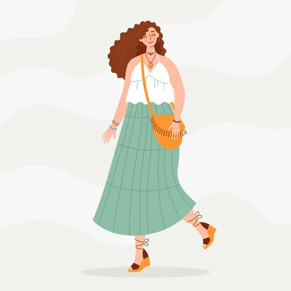 Женщина Костюме Бохо Современная Коллекция Костюмами Дизайна Одежды Летний Стиль Векторная Графика
