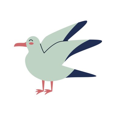 Martı, yaban deniz kuşu, albatros, martı. Düz vektör çizimi beyaz arkaplanda izole edildi.