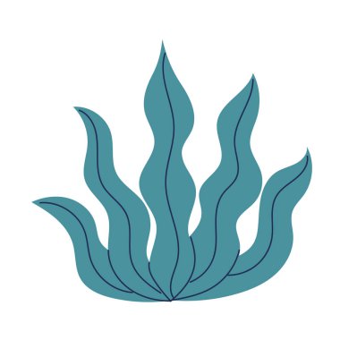 Su altı bitkileri, yosunlar. Mercanlar. Çizgi film tarzında düz vektör çizimi beyaz arkaplanda izole edildi.