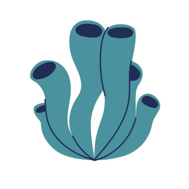 Su altı bitkileri, yosunlar. Mercanlar. Çizgi film tarzında düz vektör çizimi beyaz arkaplanda izole edildi.