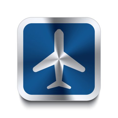 Square metal button - blue airplane icon clipart
