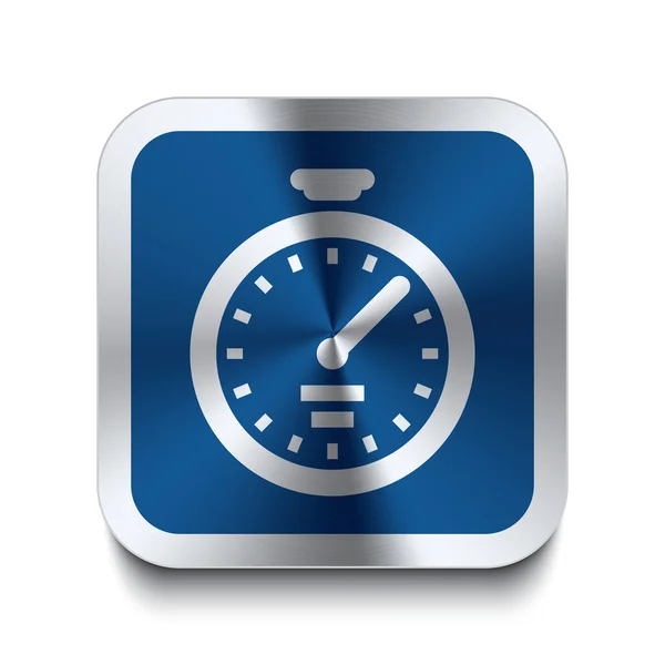 Stopwatch pictogram vierkante metalen knop - blauw — Stockvector