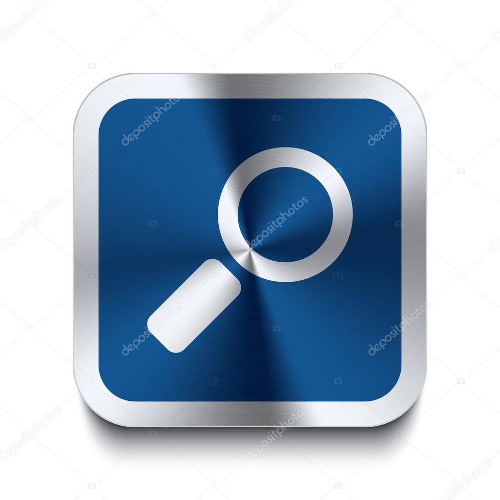 Square metal button - blue magnifier icon