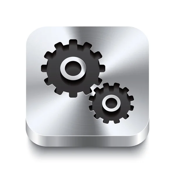 Botón de metal cuadrado perseverante - icono de engranaje — Vector de stock