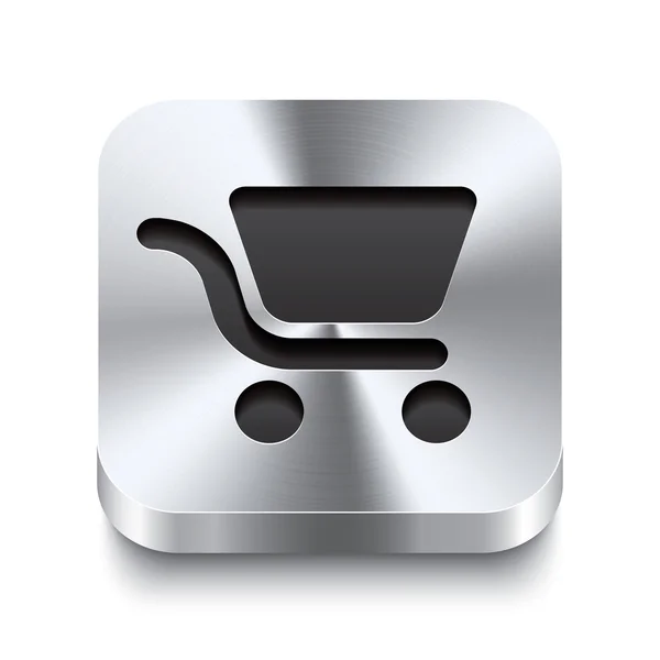 Fyrkantiga metall knappen perspektive - shopping cart-ikonen — Stock vektor