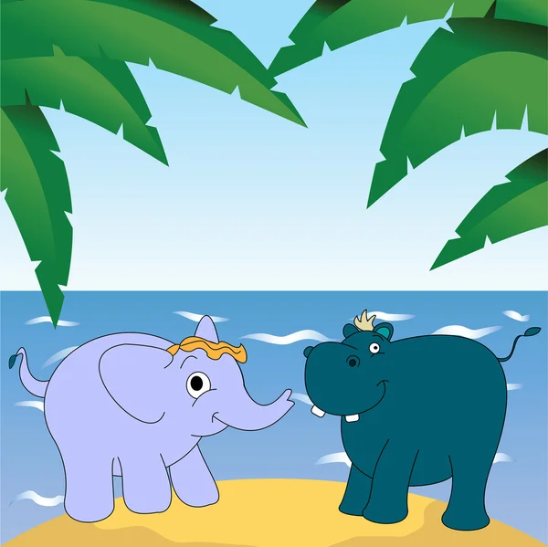 Elefante e hipopótamo — Vector de stock