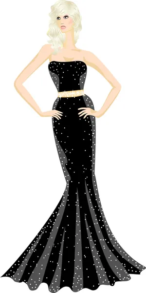 Woman in shiny evening maxi dress — Stock Vector