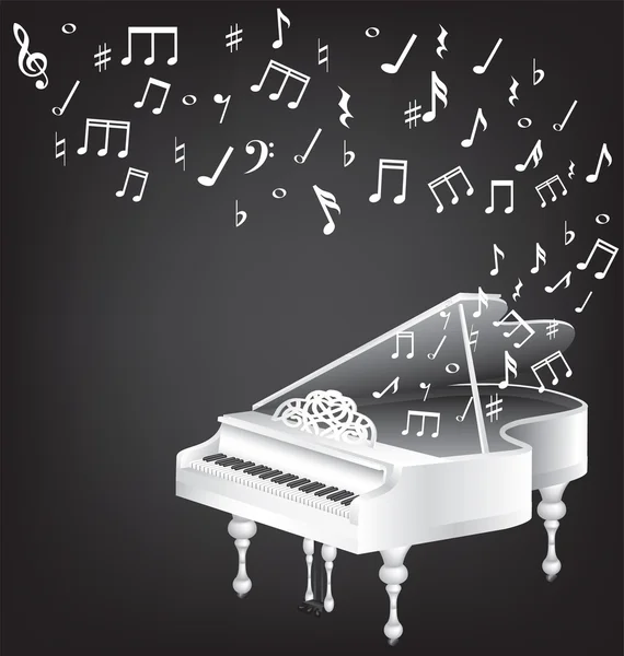 Piano blanco y notas — Vector de stock