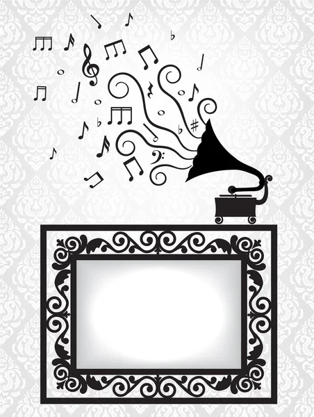 Cadre antique et gramophone — Image vectorielle