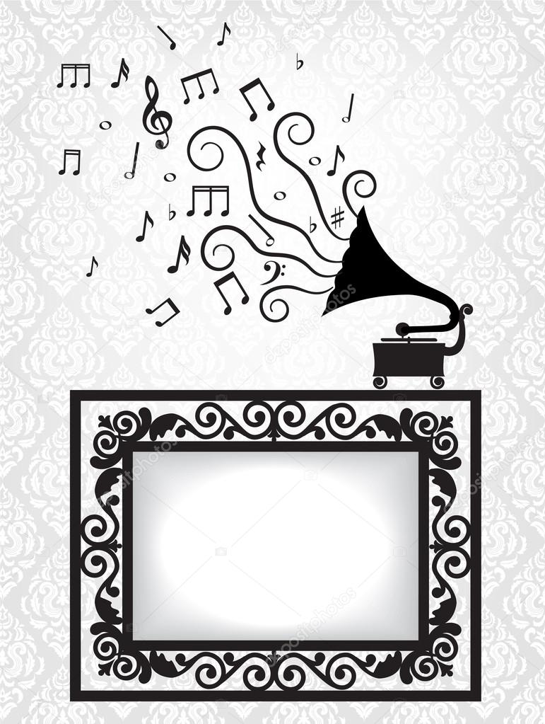 Antique frame and gramophone