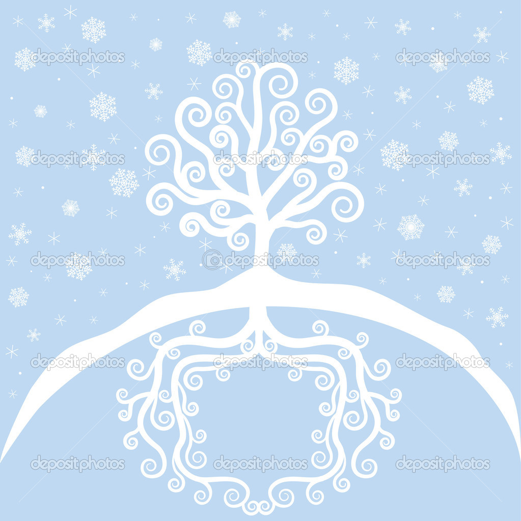 Winter tree and snowfall