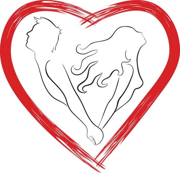 Silhouet van het paar gevormd hart — Stockvector