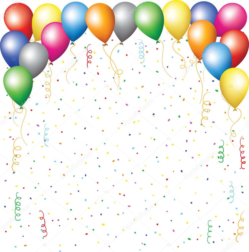 Balloons, confetti and serpantine