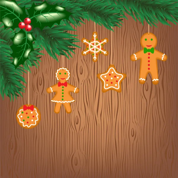 Cookies hanging on Christmas tree — Stock Vector