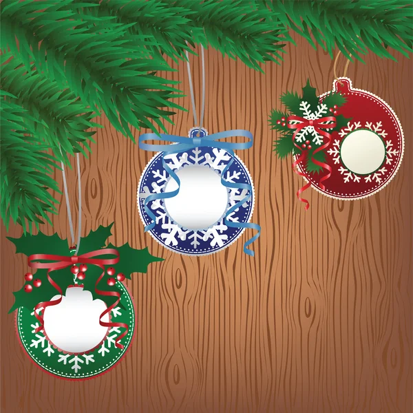 Papier bauble, hout achtergrond — Stockvector