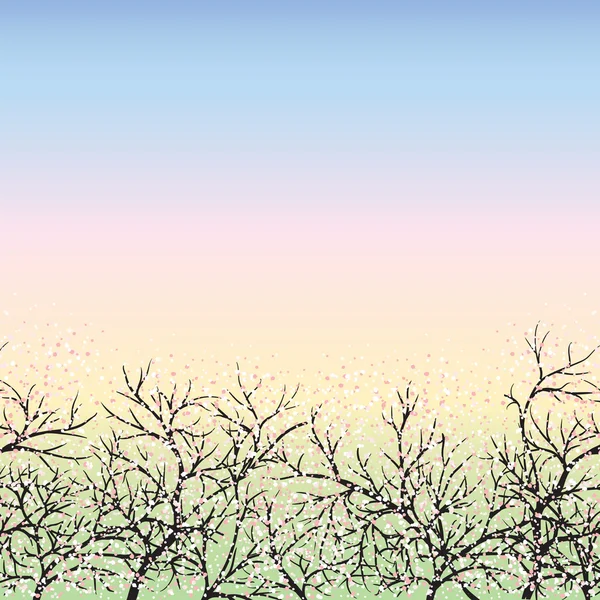 Kvetoucí stromy a modrá obloha — Stockový vektor