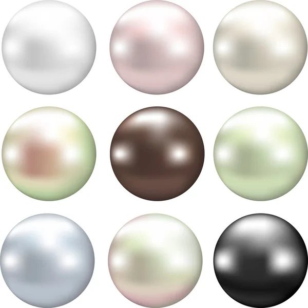 Set of realistic pearls (white, peach, pink, gray, black), isolated on