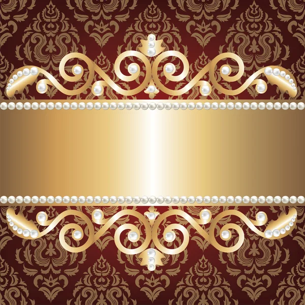 Cadre de bijoux en or et perles — Image vectorielle