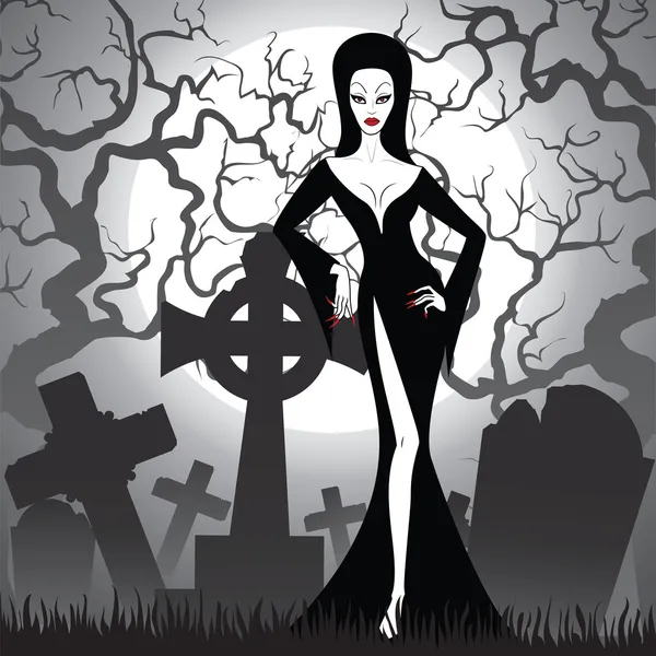 Bruja en el cementerio — Vector de stock