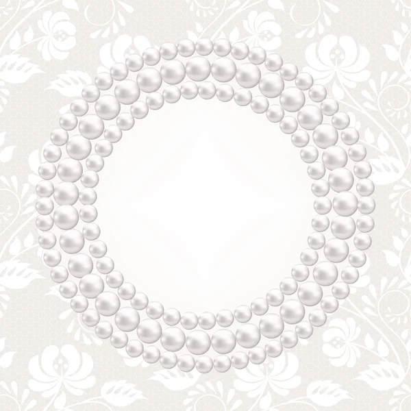 Pearl necklace and lace backgrouns — Stock Vector