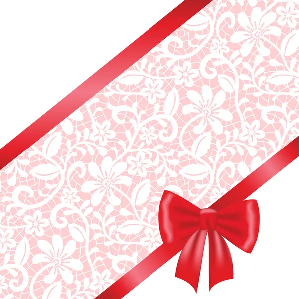 Lace stof achtergrond met ribbon bow — Stockvector