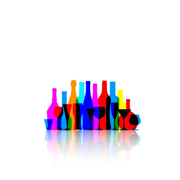 五颜六色的酒瓶和酒杯 — 图库矢量图片