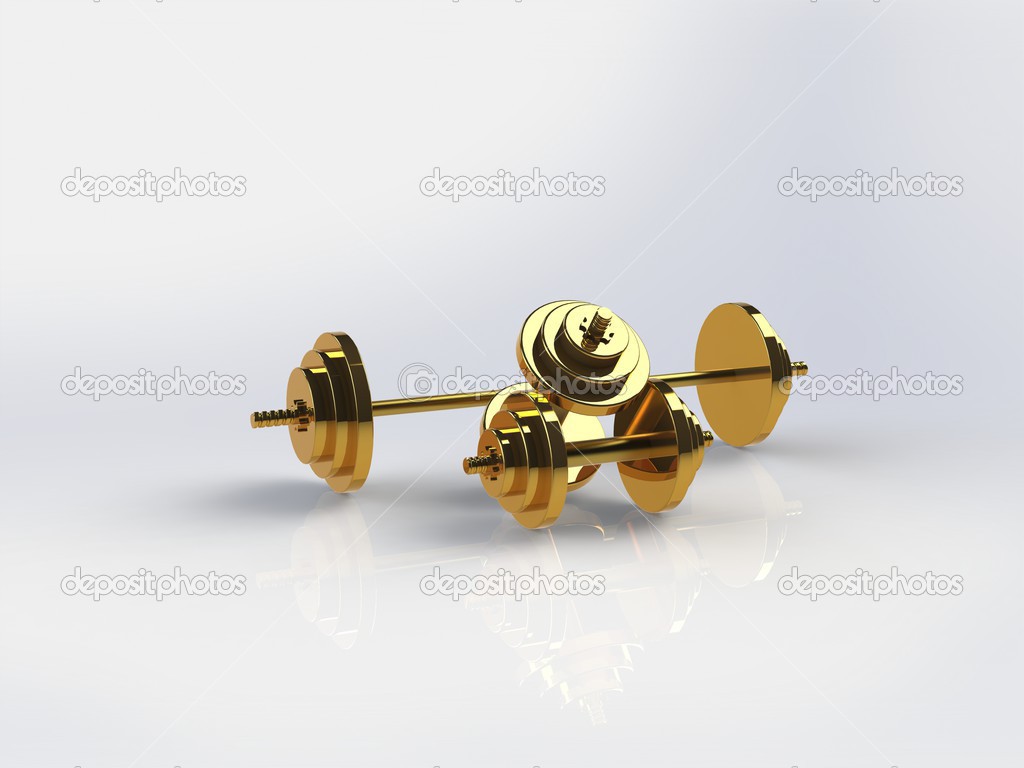 Dumbbell weights on white background