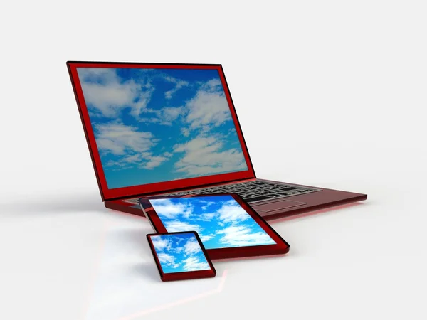 Tablet PC, teléfono móvil y diferentes dispositivos digitales — Foto de Stock